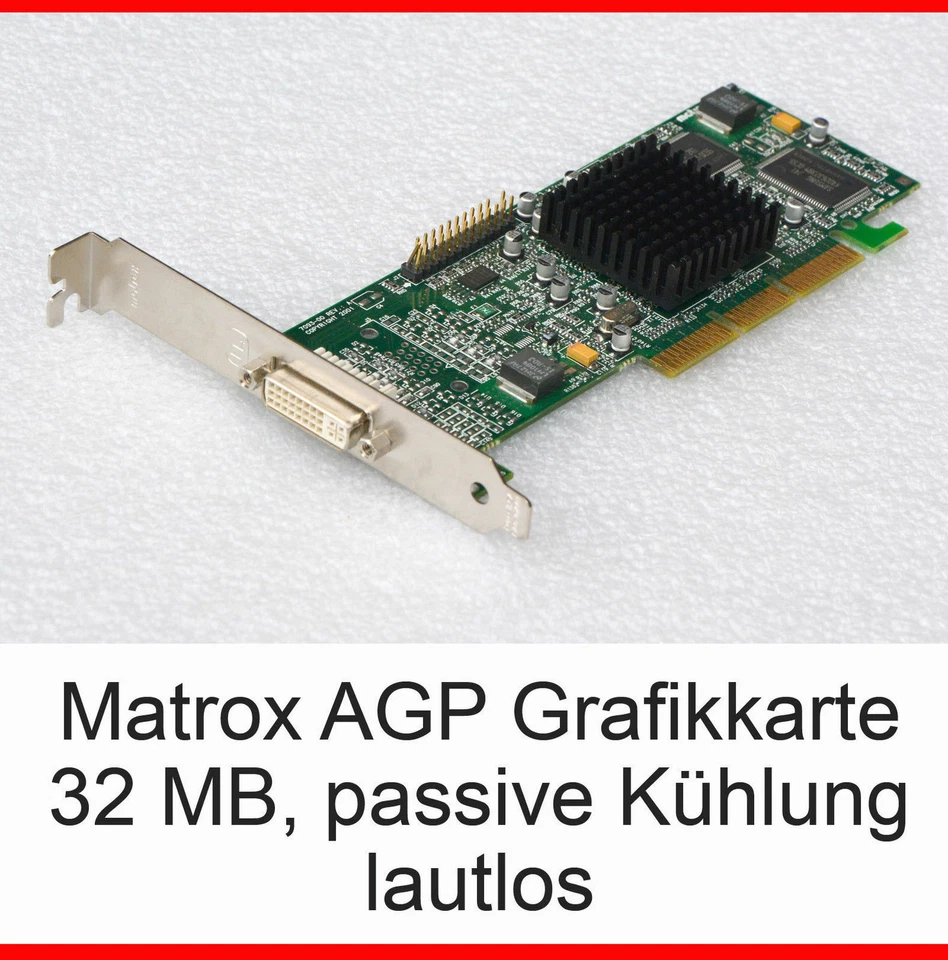 Low Profile Mga Silent Graphic Card Matrox AGP DVI G450 32 MB Passive Cooler G22 - Image 1 of 1