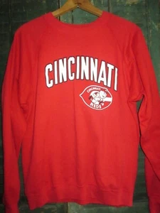 1980s Trench Tag Vtg Cincinnati Reds Crew Neck Raglan Sweatshirt jersey L USA - Picture 1 of 6