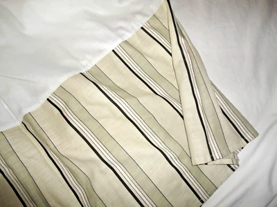 LAURA ASHLEY LIFESTYLE MALENA BLACK TAN KHAKI STRIPE (1) KING BEDSKIRT 15" SPLIT - Image 1 of 4