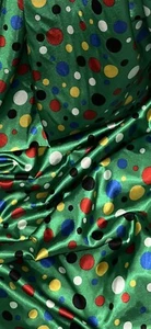 Green Multicoloured Polka Dot Print Satin Fabric 58'' PRICE PER METER - Picture 1 of 2