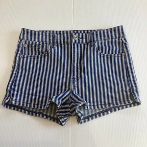 American Eagle Size 8 Hi-Rise Shortie Shorts Next Level Stretch Blue Striped - Picture 1 of 10