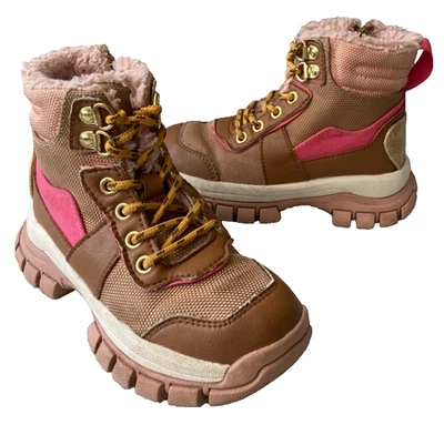 H&M Toddler Girls Fleece Lined Chunky Sole Lace Up/Side Zip Winter Boot (Size 9) - Image 1 of 4