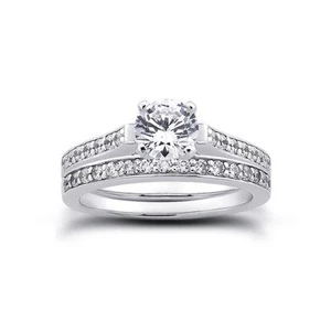 Anillo de oro de 14 k redondo de diamantes naturales certificados H/SI1 0,83 quilates con alianza de boda - Imagen 1 de 4