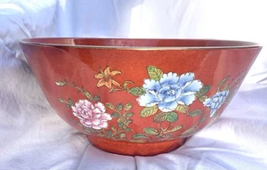 Oriental Objects D'Art GRANDE 14 pulgadas rojo floral cuenco decorativo pintado a mano - Imagen 1 de 10