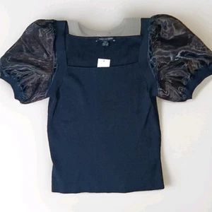 Top de mujer French Connection talla L azul marino manga abullonada fiesta cóctel vacaciones nuevo con etiquetas - Imagen 1 de 12