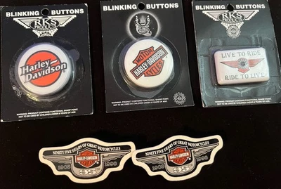 Lot of Vintage Harley-Davidson Blinking Red Light Up Pinback Button Pins - Image 1 of 4