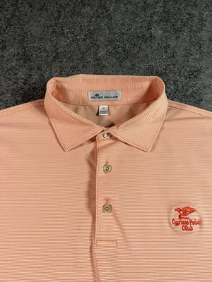 Camisa Polo Cypress Point Club Peter Millar Para Hombres Mediana Naranja Rayas Rendimiento Foto 1 de 4
