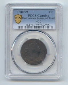 1800/79 Draped Bust Large Cent, Rare NC-2, PCGS AG Details - Picture 1 of 3