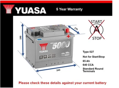 Battery fits VOLVO XC60 C30 V50 V60 XC70 S40 V40 V70 850 940 Yuasa 027 - Image 1 of 4