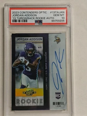 JORDAN ADDISON PSA 10 ROOKIE AUTO 2023 CONTENDERS OPTIC  3/23 # MATCH VIKINGS🔥 - Image 1 of 2