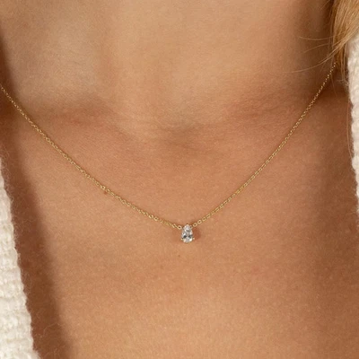 Christmas Sale ! Pear Cut Natural Diamond Pendant Chain 18'' 14k Yellow Gold - Image 1 of 4