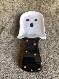 Halloween Ghost Shaped White Black Orange Spoon Rest Dishwasher Microwave Safe - Picture 1 of 4