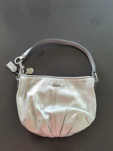 Small Coach Purse - Silver -Metallic- Mini Leather Handbag M38 - Picture 1 of 9