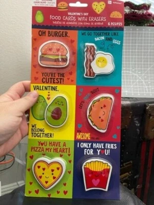 Tarjetas de San Valentín de comida con gomas de borrar 6ct. Favores de fiesta ¡¡Nuevo!!! Foto 1 de 2