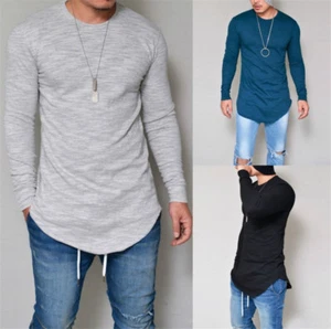 Fashion Men's Casual T Shirt Cotton Long Sleeve Solid Color clothes O-Neck Tops - Picture 1 of 13