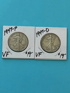 1947  P - D  Walking Liberty Half Dollars - 2 coin Year Set - Picture 1 of 2
