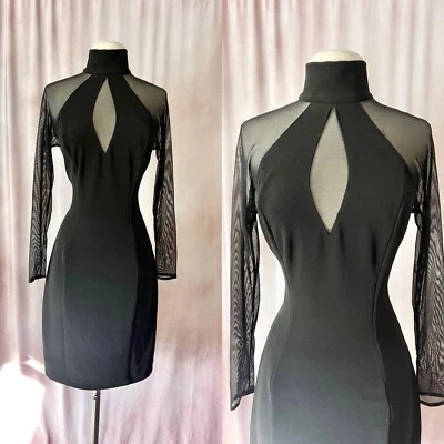 Vestido ajustado Tadashi vintage grande negro malla elástica ojo de cerradura gótico años 90 Y2K Foto 1 de 4