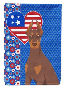 Red Tan Doberman Pinscher USA American Flag Canvas House Size WDK5216CHF - Picture 1 of 3
