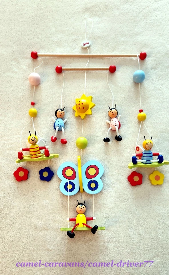 GOKI 3-D Colorful Wooden Baby Crib Mobile BEETLES & BEES Whimsical Nursery Decor - Image 1 of 4