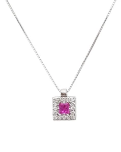 Collar Mujer Hecho de Oro Blanco 18KT Con Rubí 0.28ct y Diamantes 0.15ct - Imagen 1 de 11