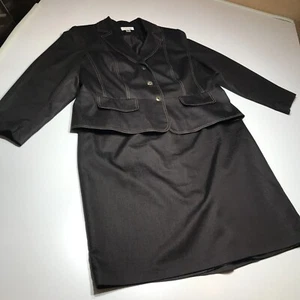 Isabella Skirt Suit Set Size 18W Brown Cotton 2-Piece Blazer Jacket Peplum Style - Picture 1 of 24