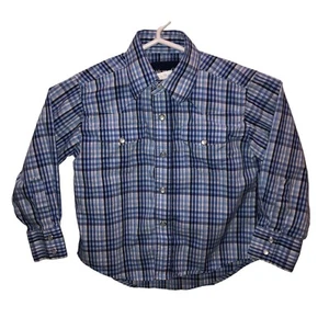 Wrangler Shirt Boys XS (3-4) Blue Western Pearl Snap Plaid Rodeo Long Sleeve - Picture 1 of 9