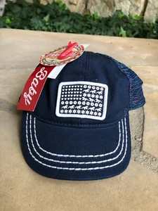 FARM GIRL Newborn Blue Embroidered American Flag Adjustable Cap Hat | One Size - Picture 1 of 4