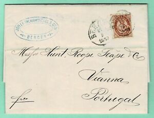 NORWAY 1879 (17May) SFL/Cover BERGEN to PORTUGAL w/ 20 0re (Scott #27) Codfish