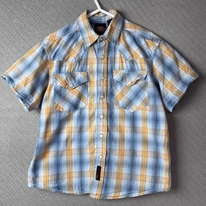 Wrangler Shirt Boys XS Blue Pearl Snap Western Short Sleeves Plaid Cowboy - Picture 1 of 13