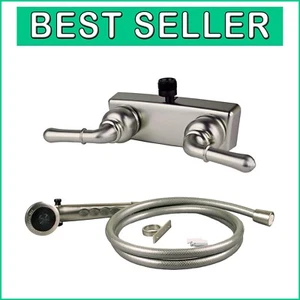 Stylish Two-Handle Shower Faucet with 60" Hose for RVs - Brushed Nickel Finish - Picture 1 of 8