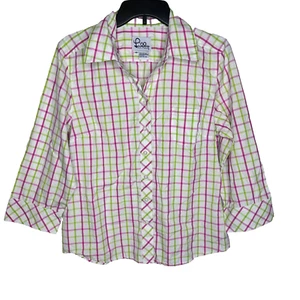 LILLY PULITZER Top Size 10 White/Pink/Green Plaid Button Up Shirt Classic Cotton - Picture 1 of 5