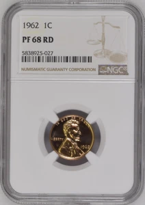 :1962 1C LINCOLN CENT NGC PF 68 RD PROOF BLAZING-RED LOW-POP HIGHEST-GRADES - Picture 1 of 2