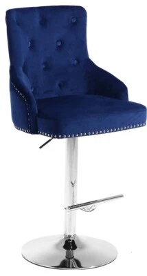 Meridian Furniture Claude Velvet Adjustable Bar Stool in Navy chrome base  - Image 1 of 3