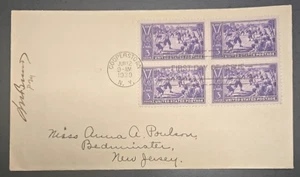 1939 Baseball Centennial FDC Scott #855 Block of 4 Stamps 06-12-39 Cooperstown - Picture 1 of 2