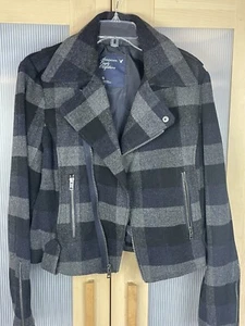 American Eagle Outfitters Women Wool Plaid Jacket Moto Coat Preppy Sz L Casual - Picture 1 of 4