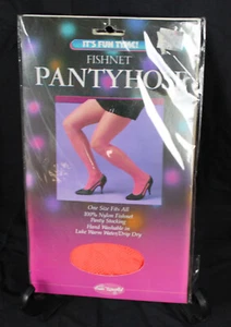 Vtg Fun World Fishnet Pantyhose Fun Tyme Neon Orange Nylons 1980s Retro Sealed - Picture 1 of 6