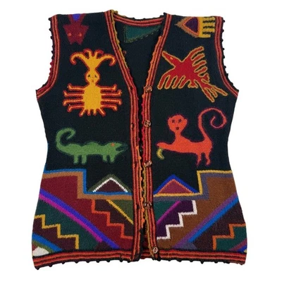 Handmade Andean Alpaca Wool Folk Art Vest | Peru/ Bolivia | Vintage Tribal Knit - Image 1 of 4