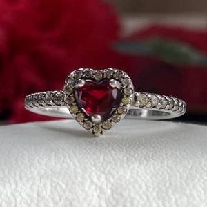 Pandora 925 Sterling Silver Heart Ring with Red Stone - Size 7 - Picture 1 of 14