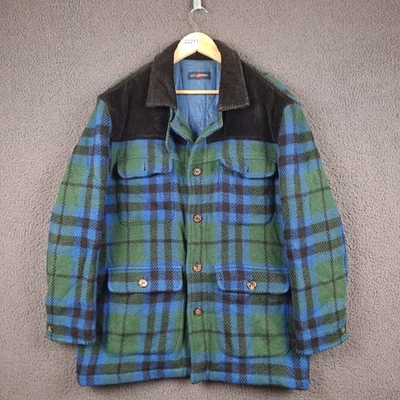 Vintage LES COPAINS Jacket Mens L Large Tweed 100% Wool Green Blue Check Hunting - Image 1 of 4
