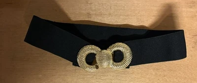 "Cinturón ajustable de mujer de colección negro dorado hebilla elástica talla pequeña 27"" no estirado" Foto 1 de 3