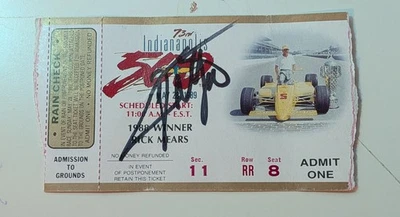 Boleto firmado por Emerson Fittipaldi 1989 Indianápolis Indy 500 talón automático certificado de autenticidad JSA  Foto 1 de 2