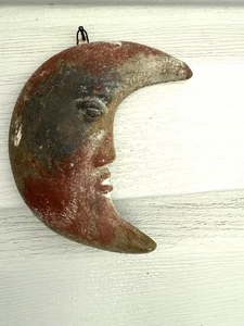 Crescent Half Moon Demilune Wall Decor 5.5” Celestial Face Art Hanging Sculpture - Picture 1 of 13