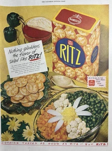 1947 Nabisco Ritz Crackers insalata sapore dorato cibi raffinati pubblicità stampa vintage - Foto 1 di 1