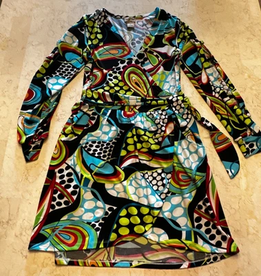 Midnight Velvet Women Sz Large Art Print Tunic Dress Tie Waist Ladder Sleeve - Image 1 of 4