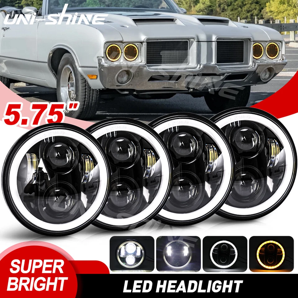 DOT 4PCS Round 5 3/4" 5.75 inch LED Headlights HI/LO DRL For 442 98 F85 Cutlass - Image 1 of 4