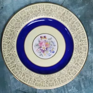 Juego de Ocho Platos Johnson Brothers Pareek 10.5" Anillo Floral Azul Borde Dorado - Imagen 1 de 3