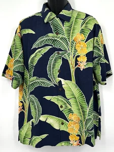 Tommy Bahama Men's Collared Short Sleeve Camp Shirt Medium Black Palm Leaf Silk - Picture 1 of 15