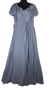 Azazie Angelou Dusty Blue A-Line V-Neck Lace Crochet Dress Women's Size 12 - Picture 1 of 15