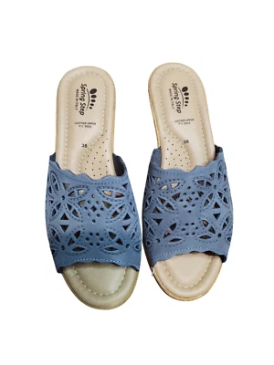 Spring Step Womens Slide Sandals Size 3 8Leather Boho Beach Cork Wedge Coastal - Image 1 of 4