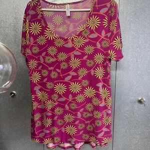 Lularoe Short Sleeve High Low Size XL Floral Design Yellow Flowers Pink Color - Picture 1 of 20